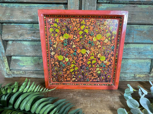 Vintage Original Kashmiri Hand Painted Floral Papier Mache Tray