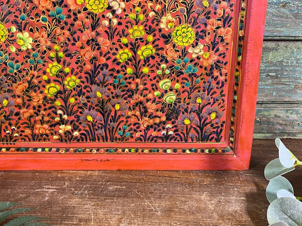 Vintage Original Kashmiri Hand Painted Floral Papier Mache Tray