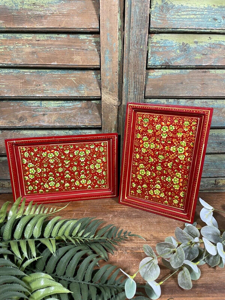 Vintage Original Kashmiri Hand Painted Floral Papier Mache Tray