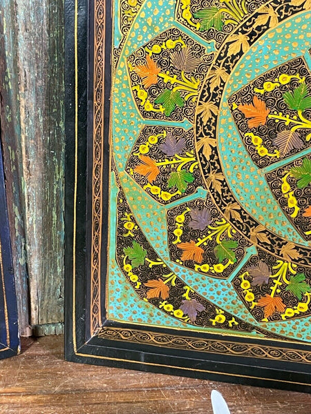 Vintage Original Kashmiri Hand Painted Floral Papier Mache Tray