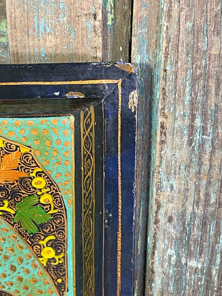 Vintage Original Kashmiri Hand Painted Floral Papier Mache Tray