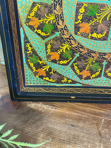 Vintage Original Kashmiri Hand Painted Floral Papier Mache Tray
