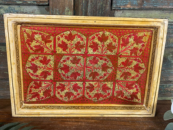 Vintage Original Kashmiri Hand Painted Floral Papier Mache Tray