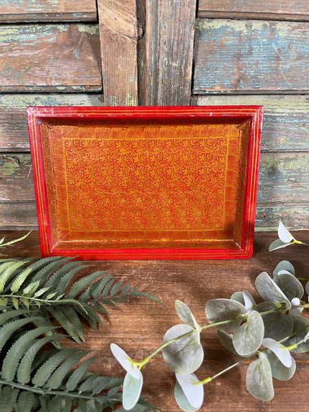 Vintage Original Kashmiri Hand Painted Floral Papier Mache Tray