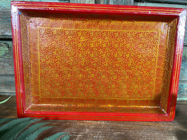 Vintage Original Kashmiri Hand Painted Floral Papier Mache Tray