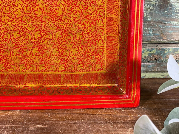Vintage Original Kashmiri Hand Painted Floral Papier Mache Tray