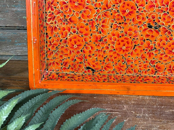 Vintage Original Kashmiri Hand Painted Floral Papier Mache Tray