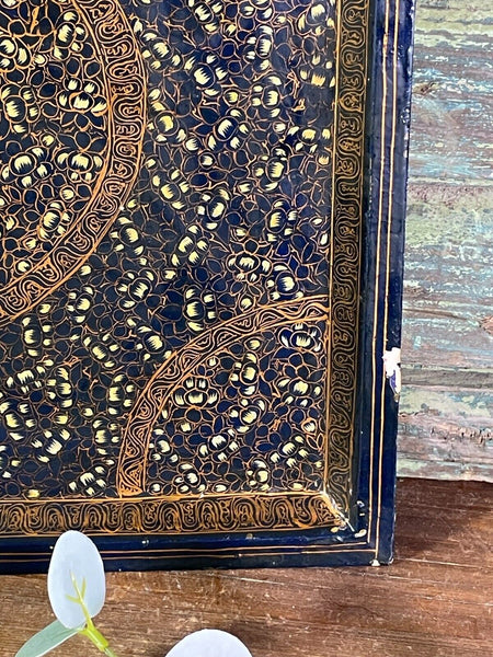 Vintage Original Kashmiri Hand Painted Floral Papier Mache Tray