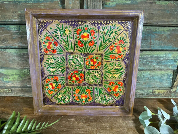 Vintage Original Kashmiri Hand Painted Floral Papier Mache Tray