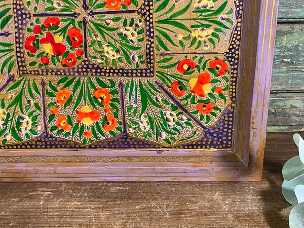 Vintage Original Kashmiri Hand Painted Floral Papier Mache Tray
