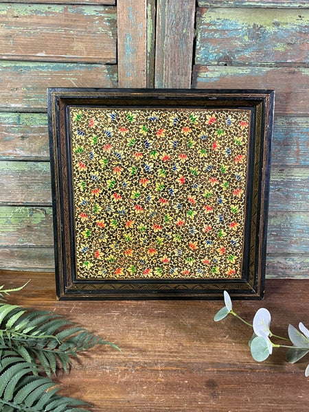 Vintage Original Kashmiri Hand Painted Floral Papier Mache Tray