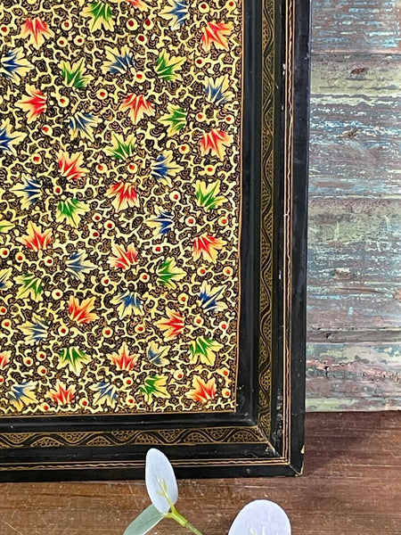 Vintage Original Kashmiri Hand Painted Floral Papier Mache Tray
