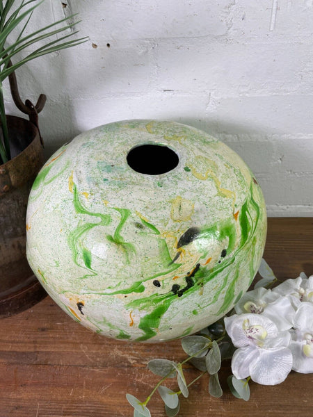 Hand Made Painted Mediterranean Terracotta Moon Ball Sphere Dry Flower Vase