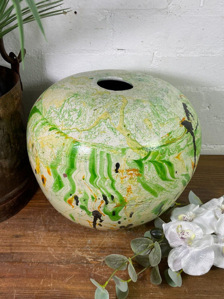 Hand Made Painted Mediterranean Terracotta Moon Ball Sphere Dry Flower Vase