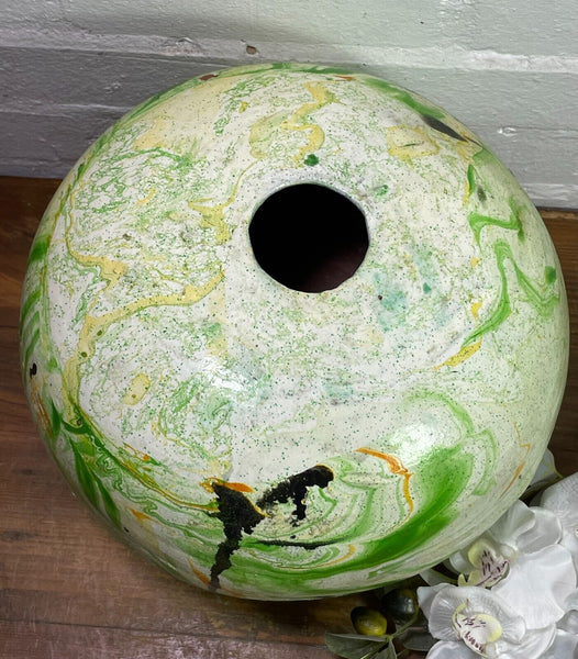 Hand Made Painted Mediterranean Terracotta Moon Ball Sphere Dry Flower Vase