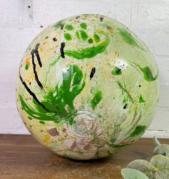 Hand Made Painted Mediterranean Terracotta Moon Ball Sphere Dry Flower Vase