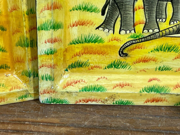 Vintage Original Kashmiri Hand Painted Elephant Papier Mache Tray
