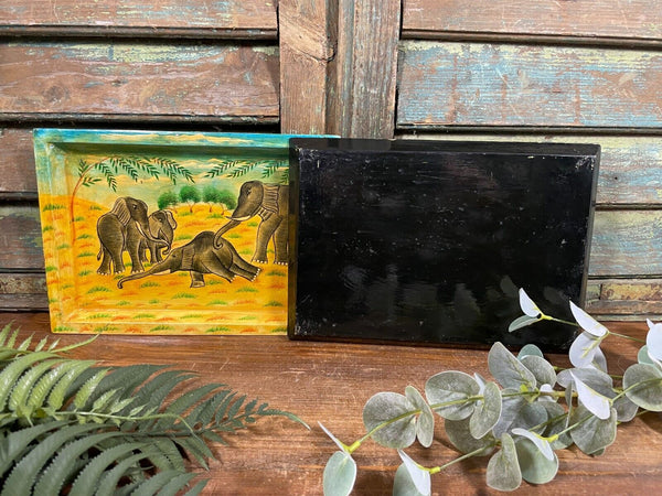 Vintage Original Kashmiri Hand Painted Elephant Papier Mache Tray