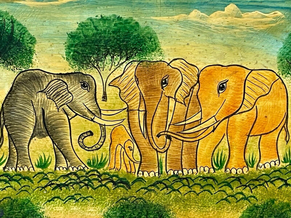 Vintage Original Kashmiri Hand Painted Elephant Papier Mache Tray
