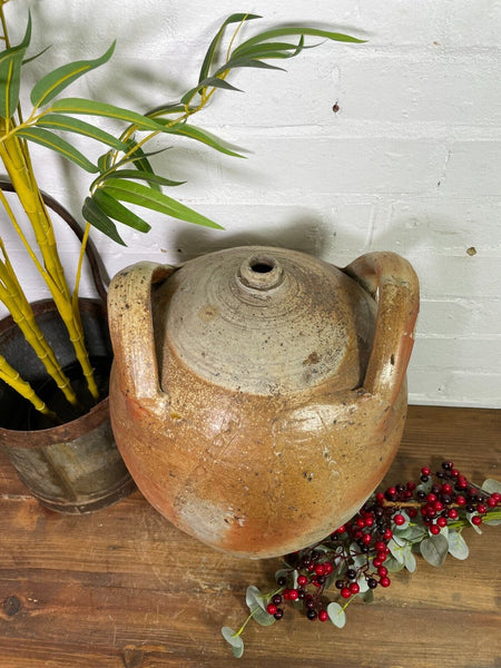Large Antique Rustic French Earthenware Salt Glazed Stoneware Pitcher Flagon