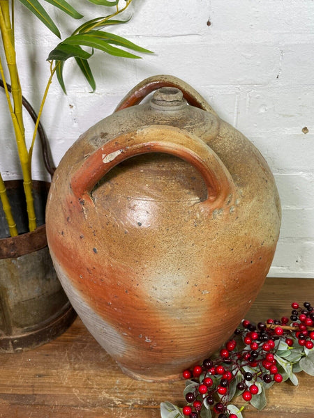 Large Antique Rustic French Earthenware Salt Glazed Stoneware Pitcher Flagon