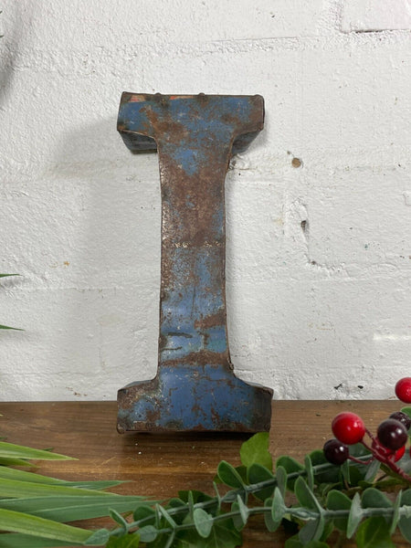 Letter I Vintage Reclaimed Tin Metal Oil Drum Letters