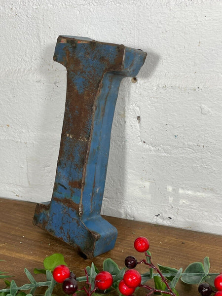 Letter I Vintage Reclaimed Tin Metal Oil Drum Letters