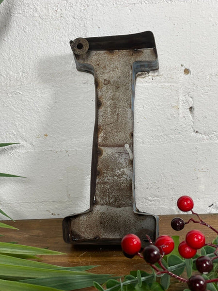 Letter I Vintage Reclaimed Tin Metal Oil Drum Letters