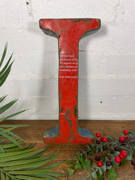 Letter I Vintage Reclaimed Tin Metal Oil Drum Letters