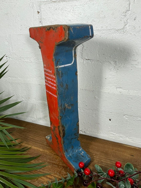 Letter I Vintage Reclaimed Tin Metal Oil Drum Letters