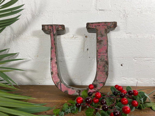 Letter U Vintage Reclaimed Tin Metal Oil Drum Letters