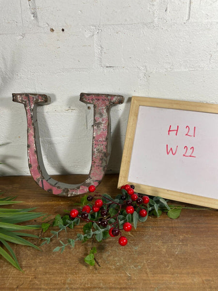 Letter U Vintage Reclaimed Tin Metal Oil Drum Letters