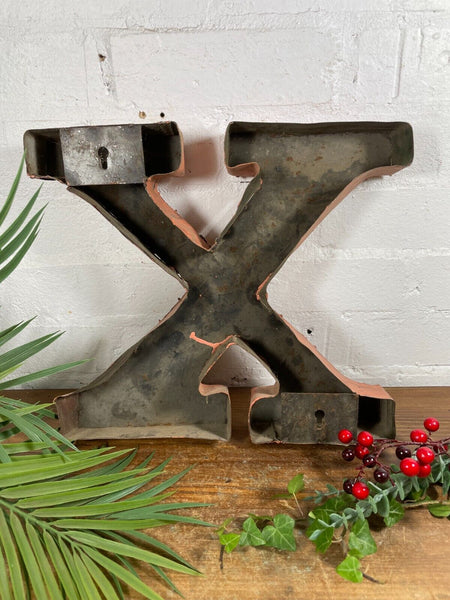 Letter X Vintage Reclaimed Tin Metal Oil Drum Letters