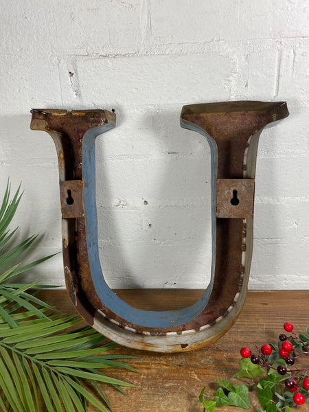 Letter U Vintage Reclaimed Tin Metal Oil Drum Letters