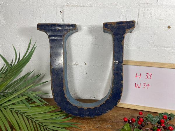 Letter U Vintage Reclaimed Tin Metal Oil Drum Letters