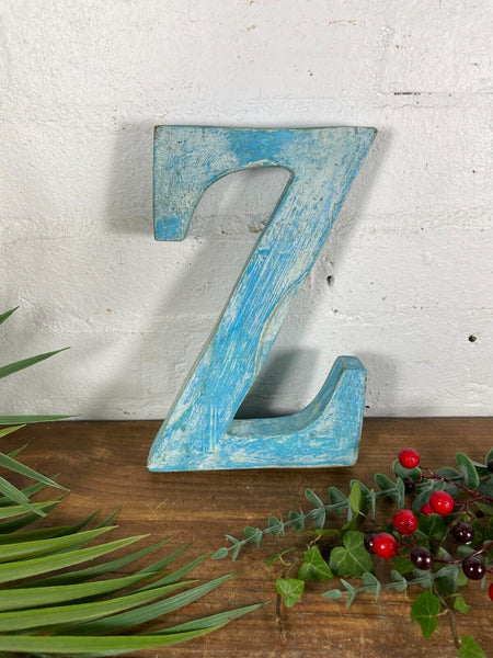 Letter Z Vintage Reclaimed Blue Wooden Wall Letters