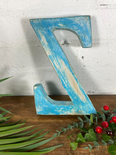 Letter Z Vintage Reclaimed Blue Wooden Wall Letters