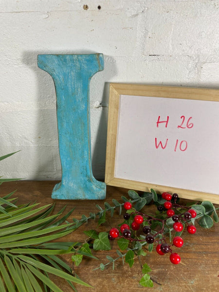 Letter I Vintage Reclaimed Blue Wooden Wall Letters