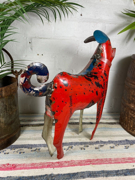 Hand Made Reclaimed Recycled Metal Oil Drum Paint Tin Dog Sculpture Garden