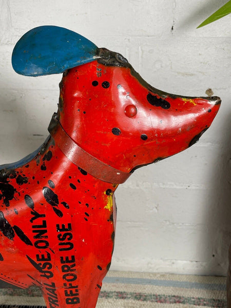 Hand Made Reclaimed Recycled Metal Oil Drum Paint Tin Dog Sculpture Garden