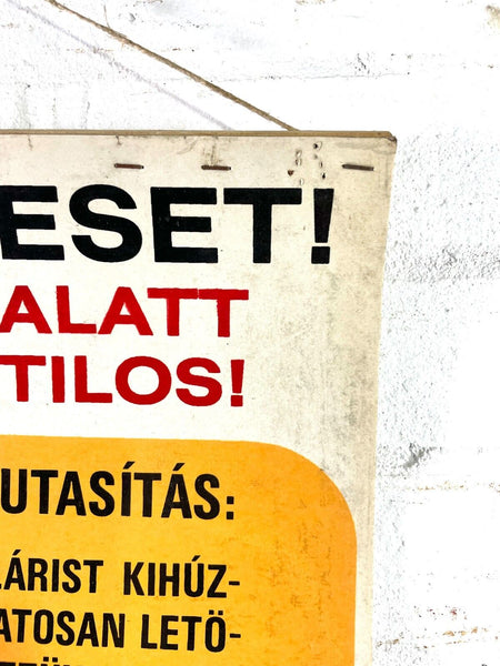 Vintage Retro Hungarian Industrial Factory Safety Warning Poster