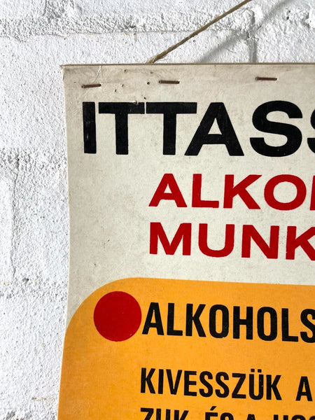 Vintage Retro Hungarian Industrial Factory Safety Warning Poster