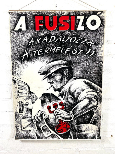 Vintage Retro Hungarian Industrial Factory Safety Warning Poster