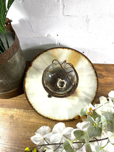 Vintage Reclaimed Industrial Enamel Caged Ceiling Exterior Light Revo