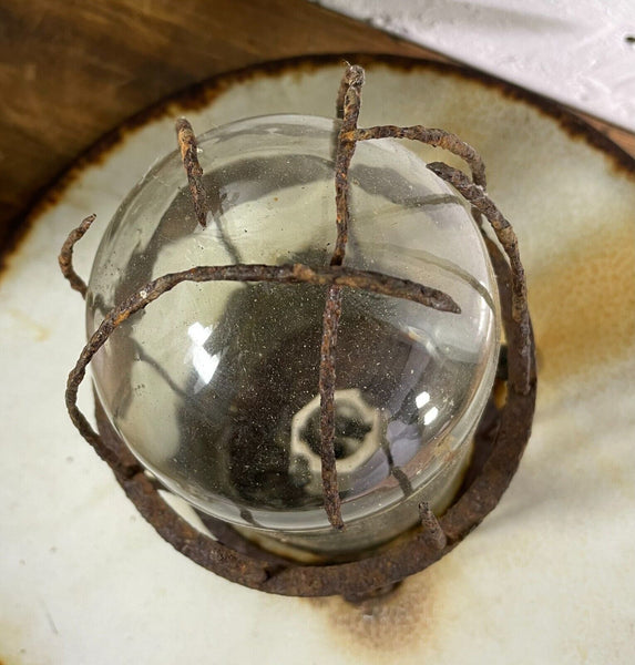 Vintage Reclaimed Industrial Enamel Caged Ceiling Exterior Light Revo
