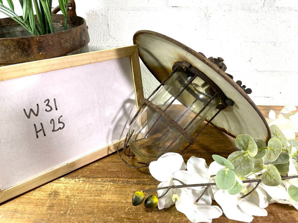 Vintage Reclaimed Industrial Enamel Caged Ceiling Exterior Light Revo