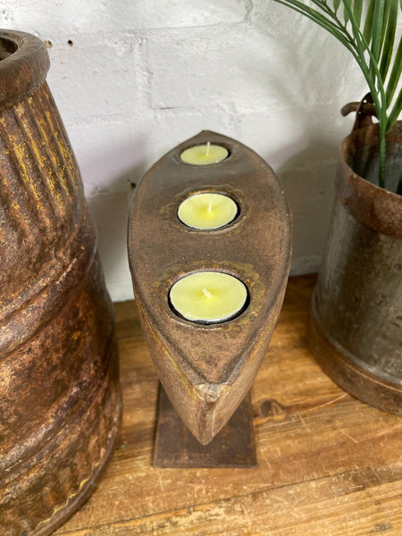 Vintage Rustic Hand Made Metal Iron Candle Tea Light Holder Sculpture
