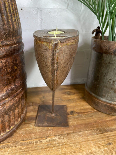 Vintage Rustic Hand Made Metal Iron Candle Tea Light Holder Sculpture