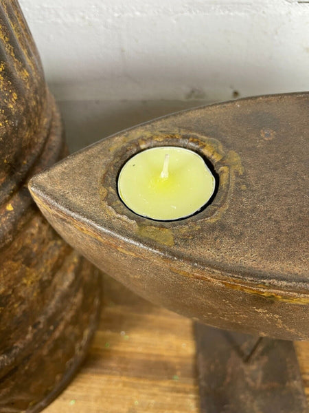 Vintage Rustic Hand Made Metal Iron Candle Tea Light Holder Sculpture