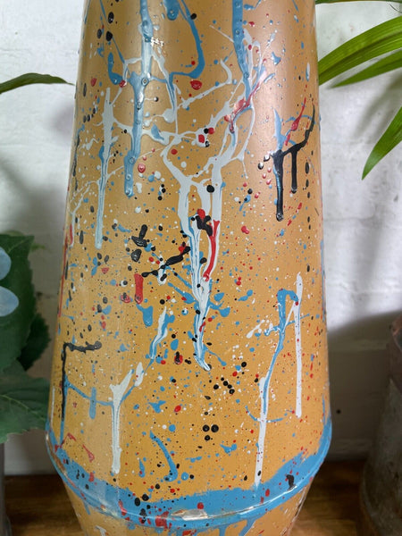 Large Vintage Hungarian Retro Mid Century Hand Painted Metal Vase